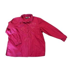 Bob Mackie Wearable Art Embellished Button-Down Shirt Fuchsia Pink Sequined Top